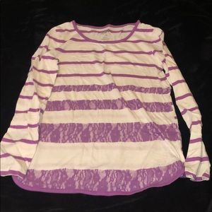 White and purple striped long sleeve